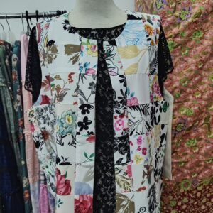 handmade chinese style patchwork vest 1 on mannequin front black lace top